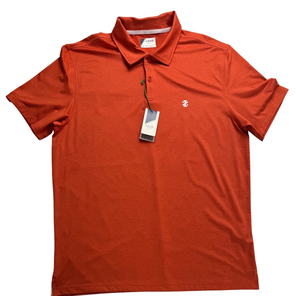 IZOD Golf Polo Shirt Mens Large Orange Sun Control Wicking Stretch NWT